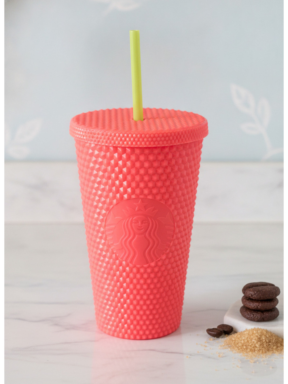 Starbucks Coral Textured Studded Tumbler with Lid and Straw 16oz